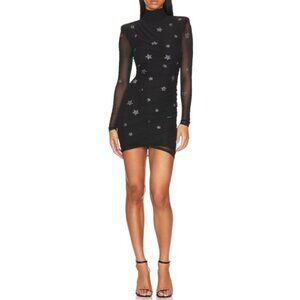 CINQ À SEPT 'Marlene' Crystal-Star Bodycon Mesh Mini-Dress, Black